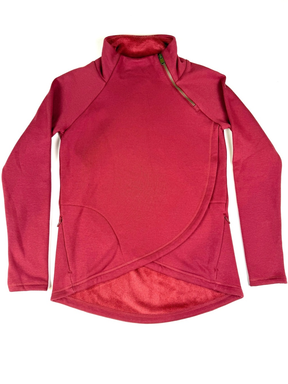 Athleta Cozy Karma Asym Pullover XS Red Fleece Wrap Cowl Neck Sweatshirt